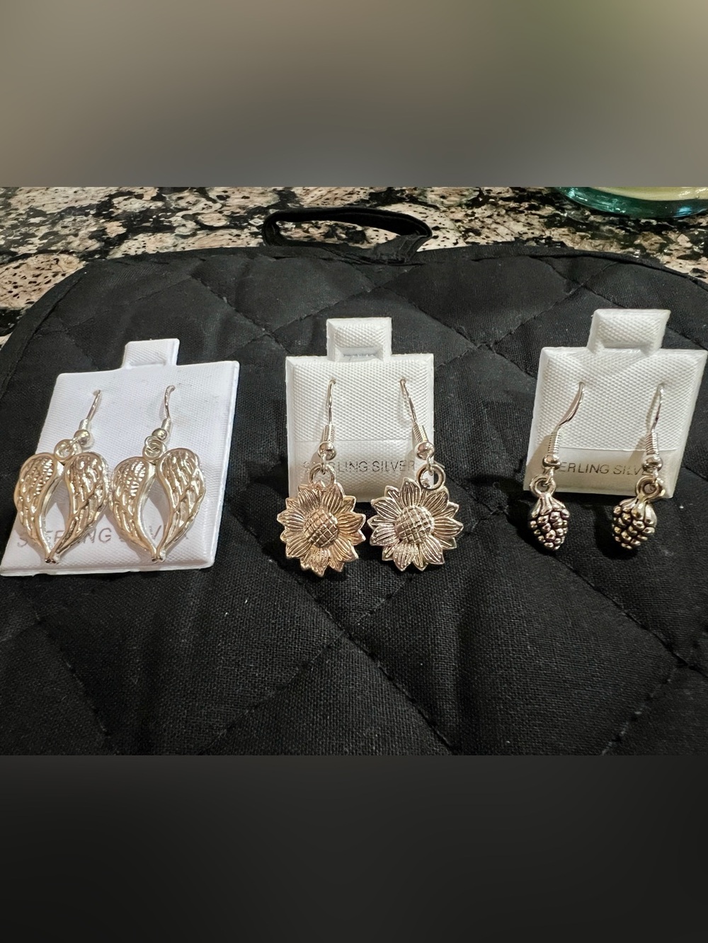 Sterling silver plated hook earrings. Three pairs